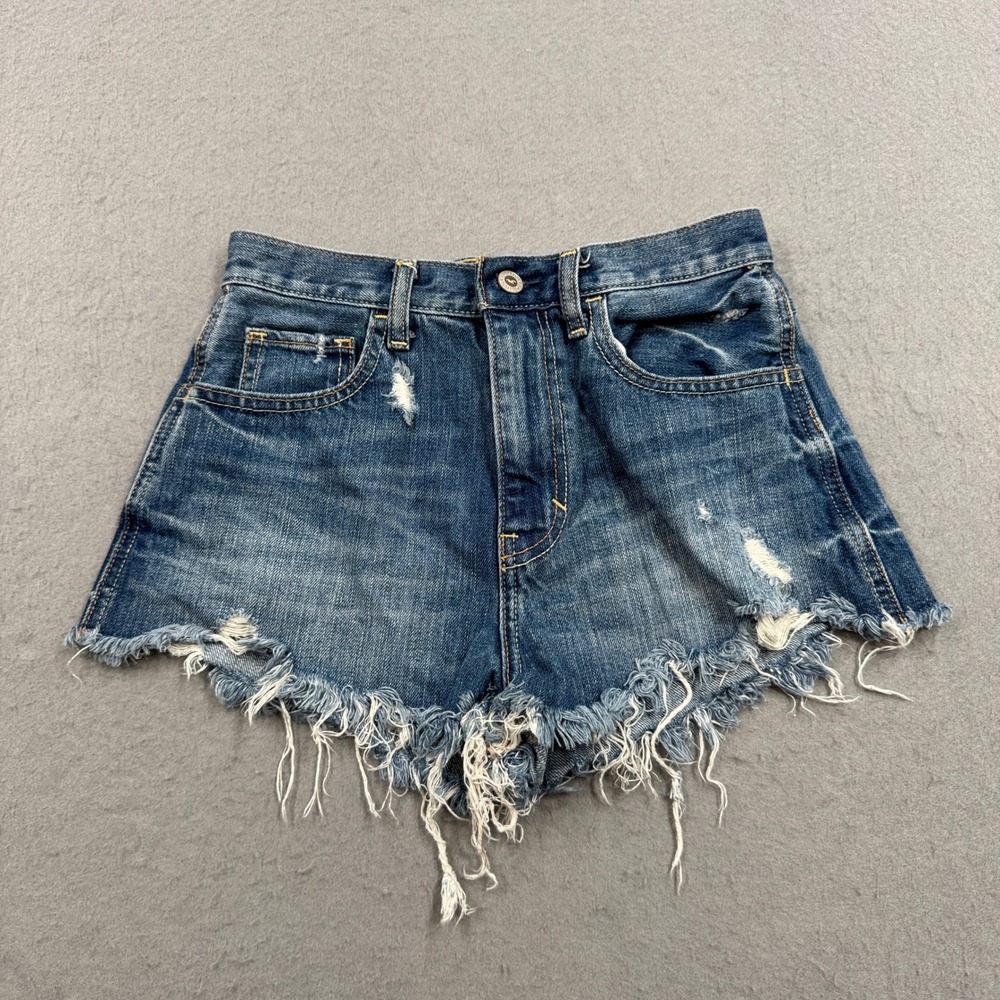 Hollister Booty Shorts Women's 0 Blue Dark Wash Cut Off High Waisted Distressed
